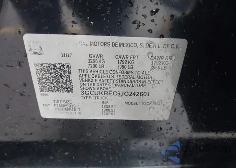 2018 Chevrolet Silverado 1500 2Lt from USA, damaged, VIN 3GCUKREC6JG242601